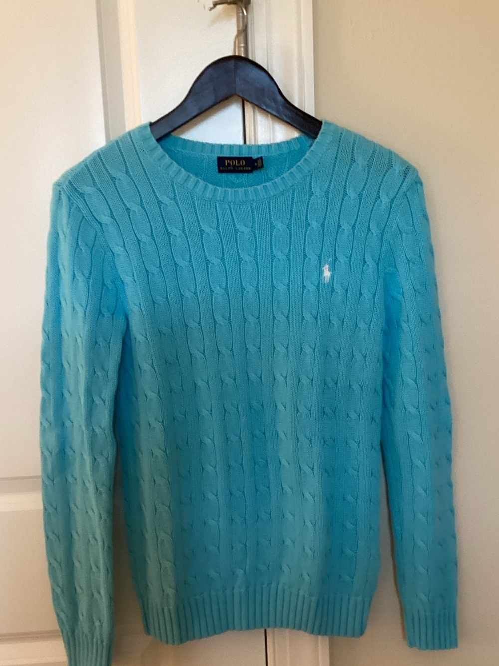 Polo by Ralph Lauren Women’s Cable Crew Sweater - Aqua Blue Size M